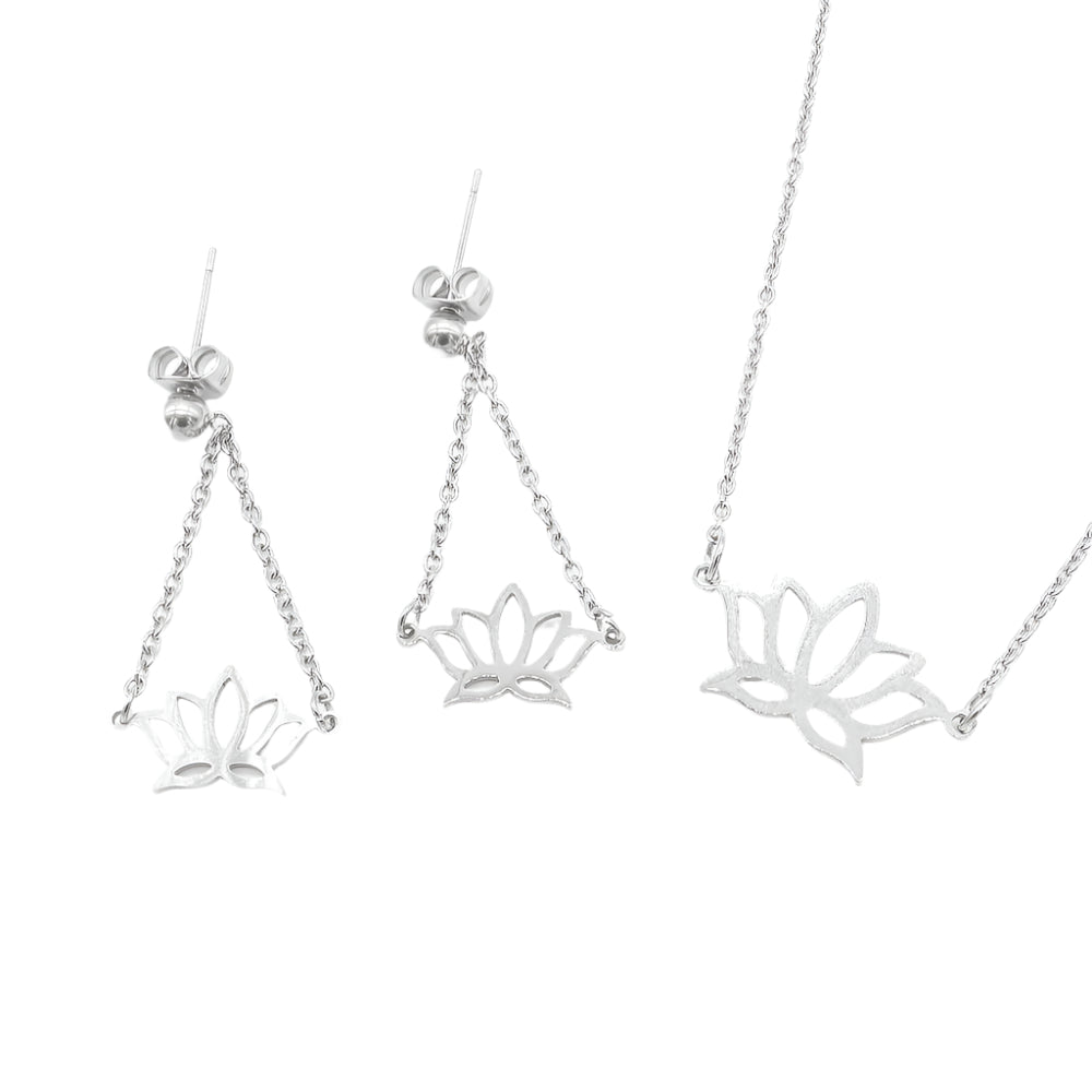 Sasa Lotus Design Necklace and Drop Earrings Stainless Steel Hypoallergenic Jewelry Set Philippines | Silverworks