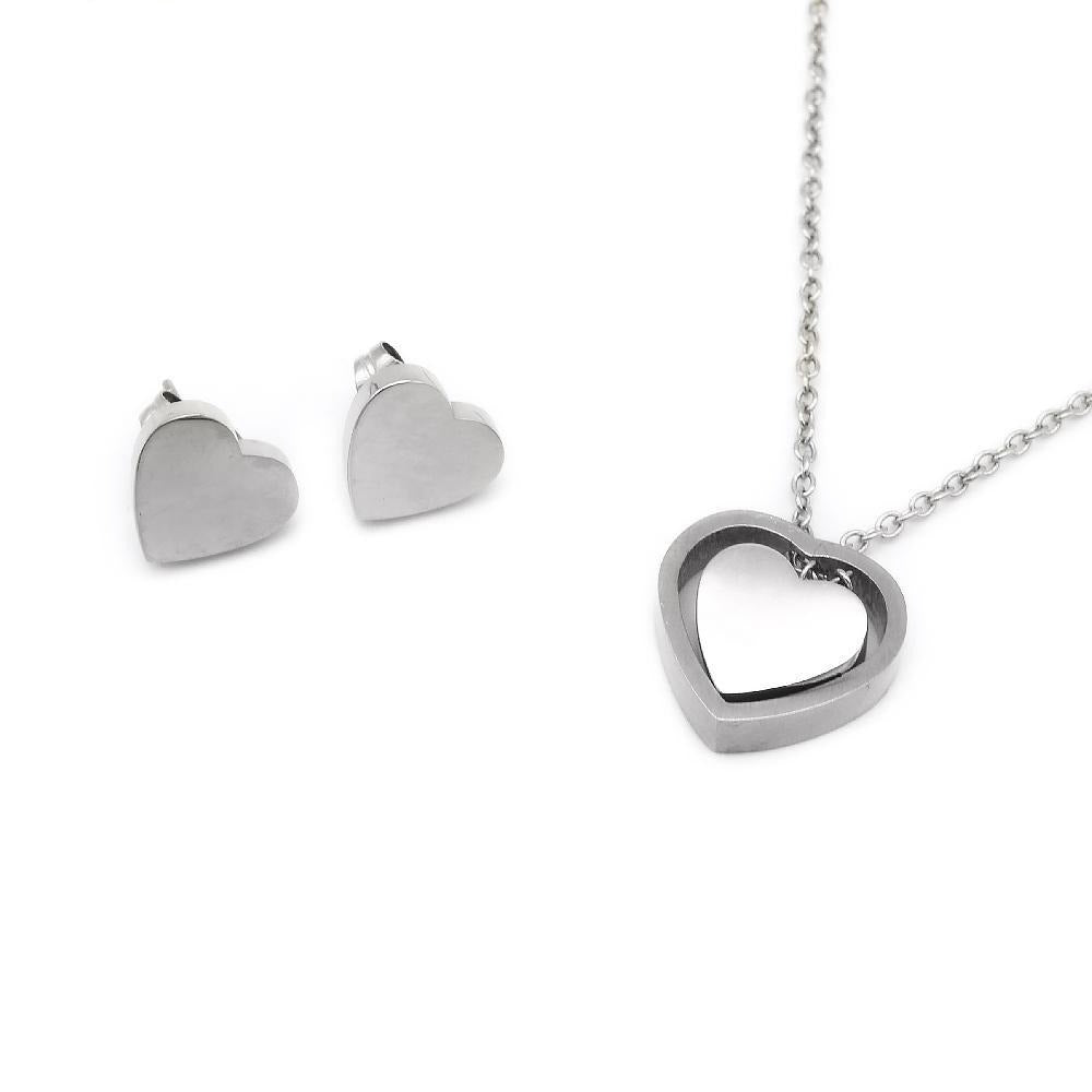 Double Heart Earrings and Necklace Set