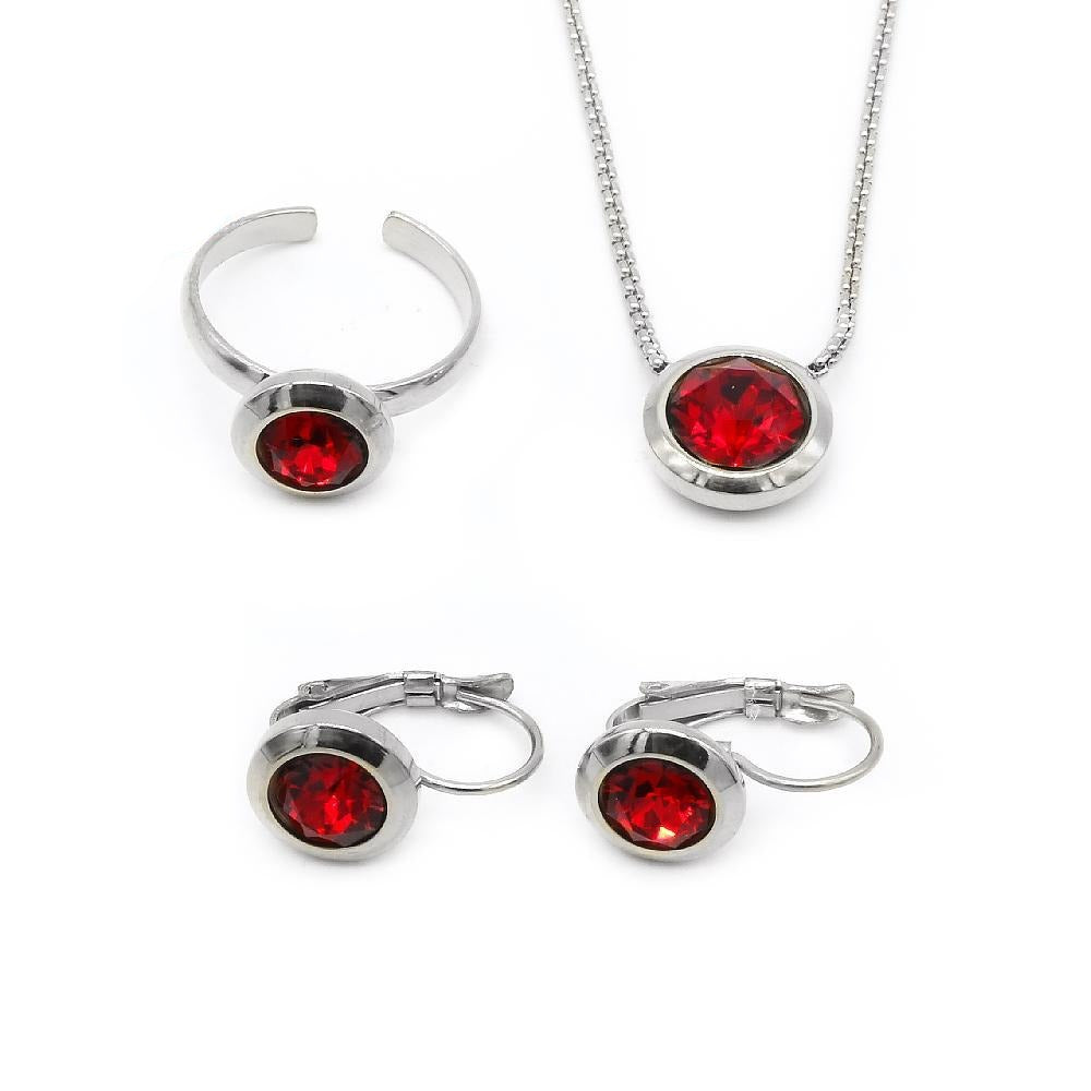 Red Swarovski Stone Earrings and Necklace Set Stainless Steel Hypoallergenic Jewelry Set Philippines | Silverworks