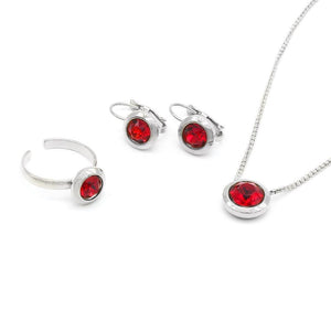 Red Swarovski Stone Earrings and Necklace Set Stainless Steel Hypoallergenic Jewelry Set Philippines | Silverworks