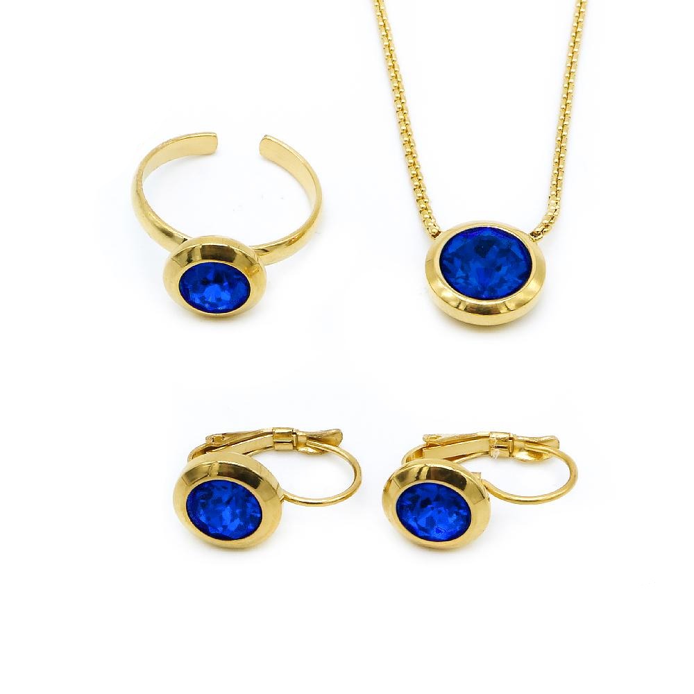 Agen September Swarovski Birthstone Stainless Steel Jewelry Set | SilverWorks