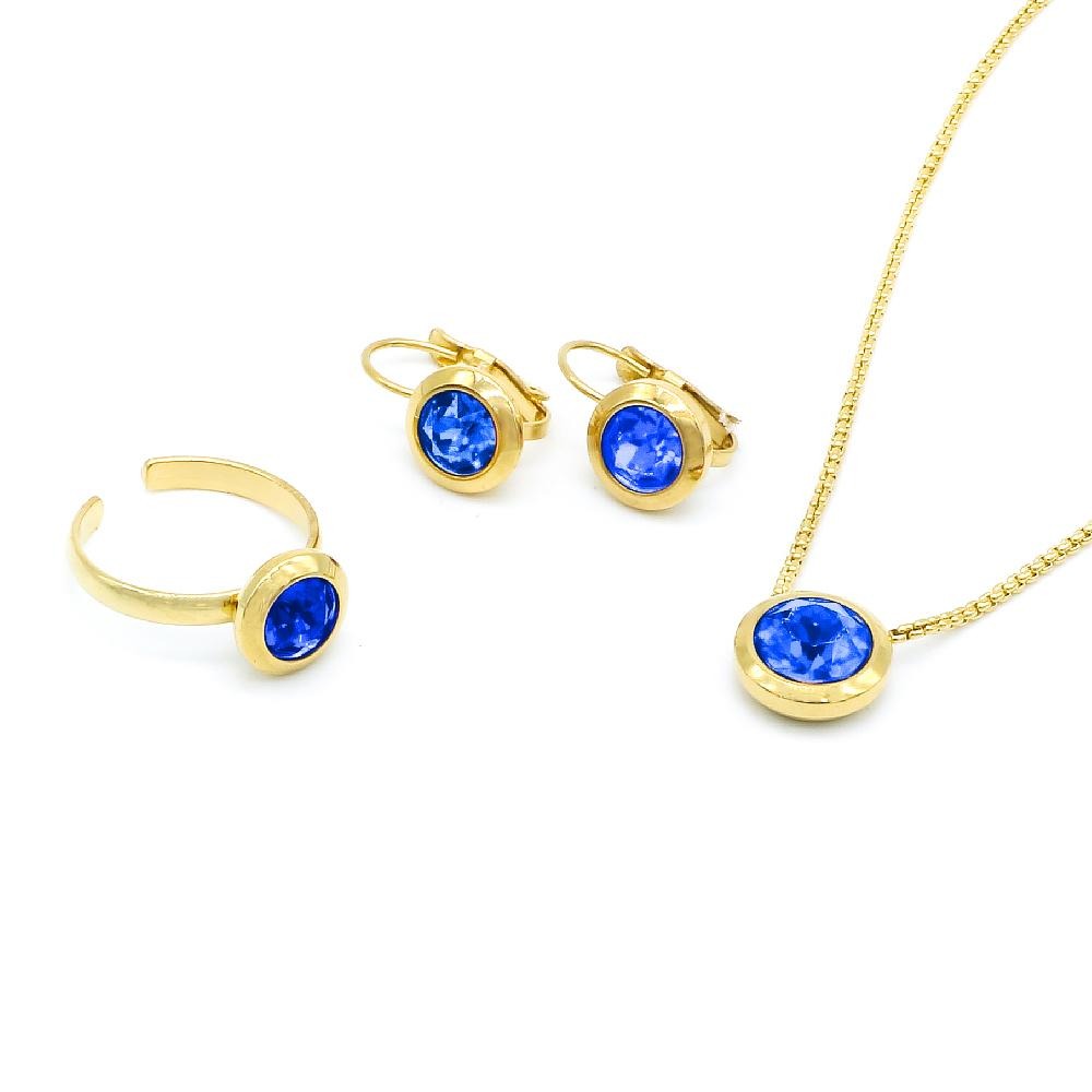 Agen September Swarovski Birthstone Stainless Steel Jewelry Set | SilverWorks
