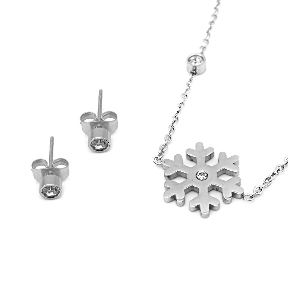 Snowflakes with Round Stone Earrings and Necklace Set