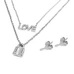 Layered Love and Key-Padlock Earrings and Necklace Set
