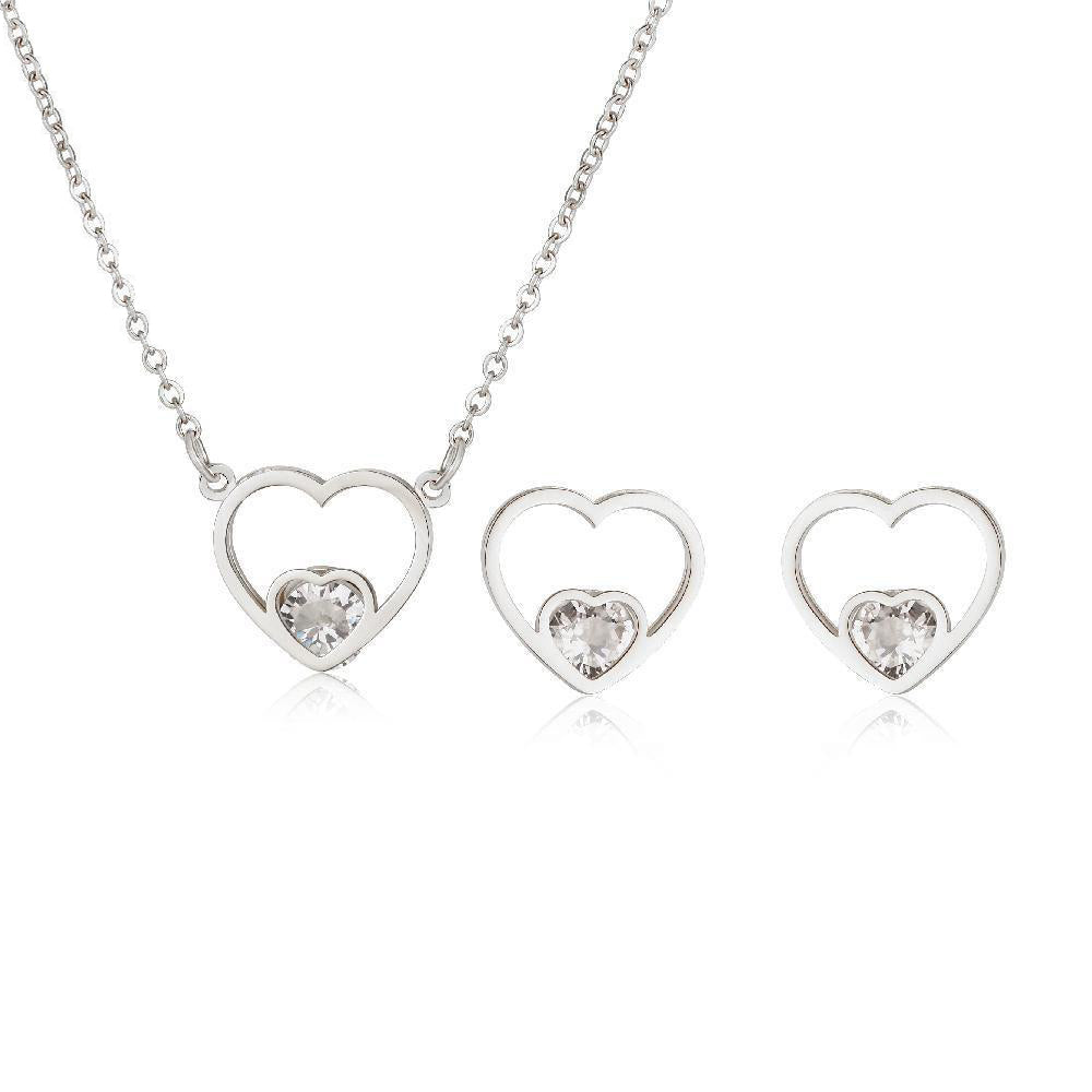 Heart with Stone Earrings and Necklace Set Stainless Steel Hypoallergenic Jewelry Set Philippines | Silverworks
