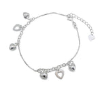 Box Chain with Rolo Chain Bracelet with Dangling Puff Heart and Cut-Out Heart