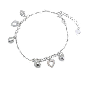 Box Chain with Rolo Chain Bracelet with Dangling Puff Heart and Cut-Out Heart 925 Sterling Silver Dangling Charm Bracelet Philippines | Silverworks