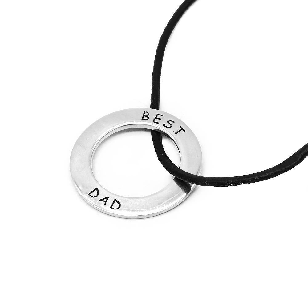 Circle Cut-Out Pendant Engraved with Best Dad Necklace