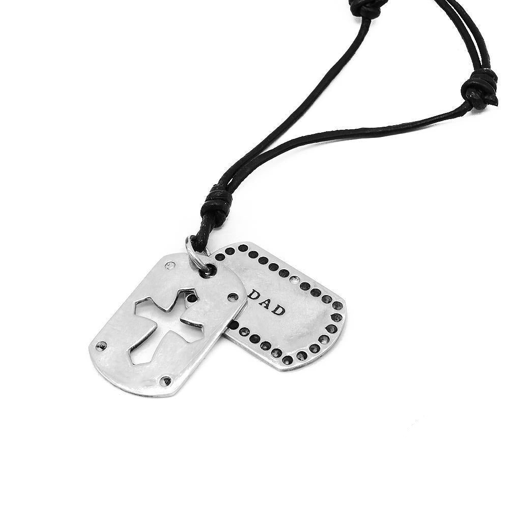 Elv Dogtag w/ Cross Cut Out 925 Sterling Silver Pendant in Wax Tail Necklace | SilverWorks