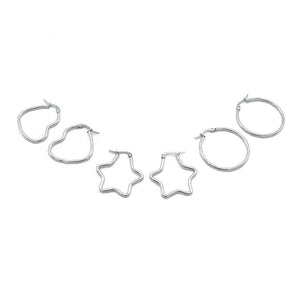 Set of with Round,  Star and Heart Design Stainless Steel Hypoallergenic Hoop Earrings Philippines | Silverworks