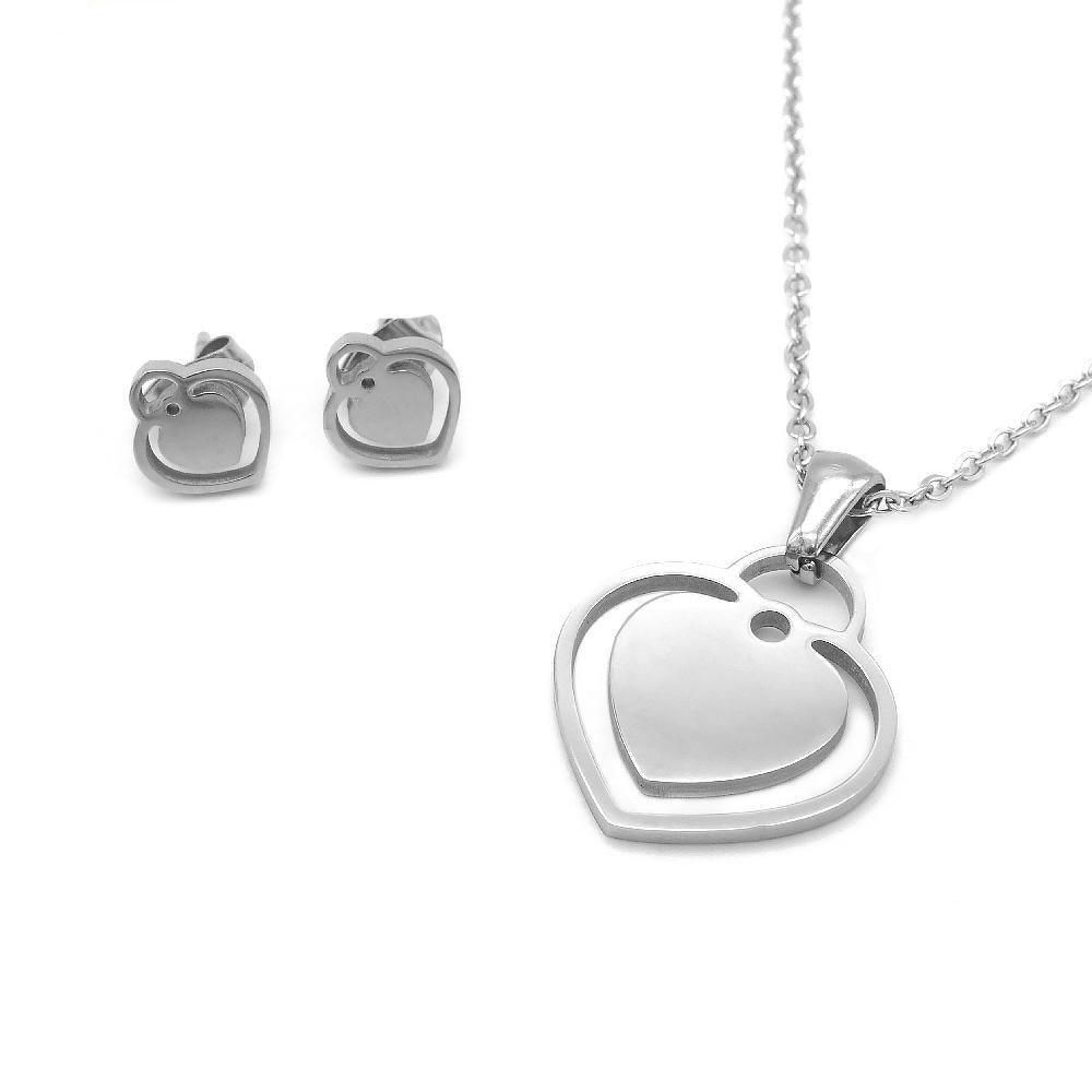 Double Heart Earrings and Necklace Set