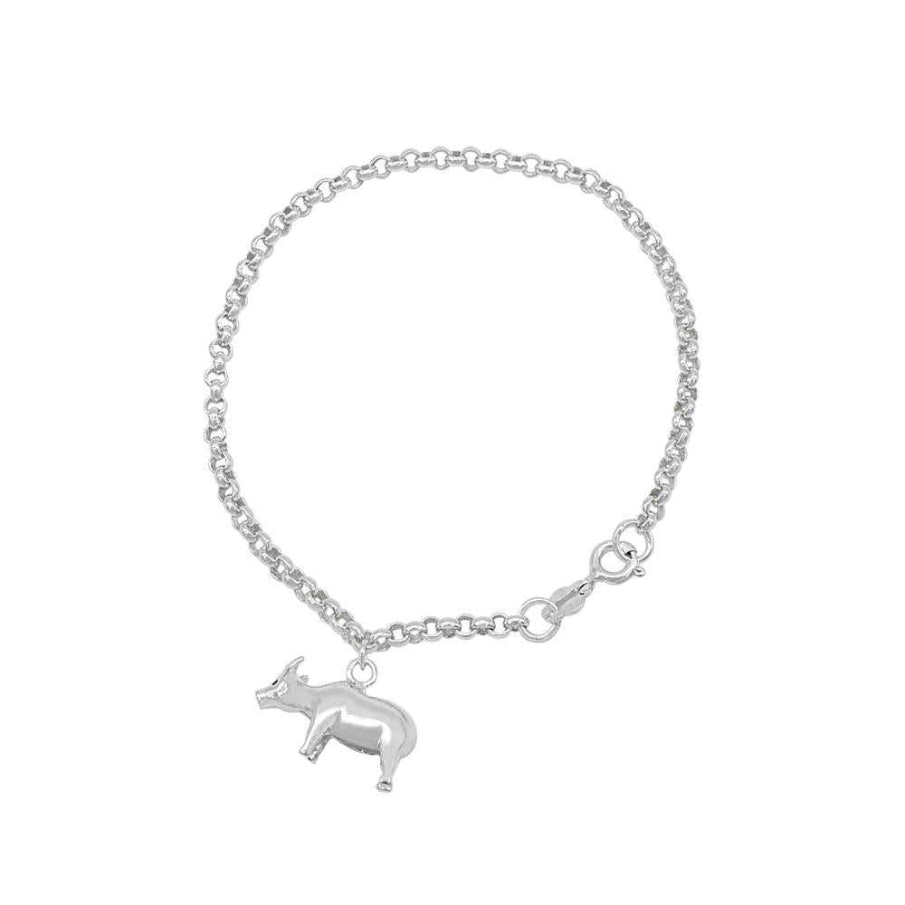 925 Sterling Silver Cameron Carabao Charm with Rolo Chain Bracelet Philippines | Silverworks