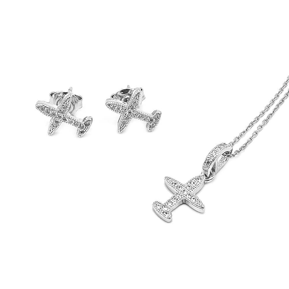 Airplane Design Earrings and Necklace Set affordable 925 Sterling Silver Philippines | Silverworks