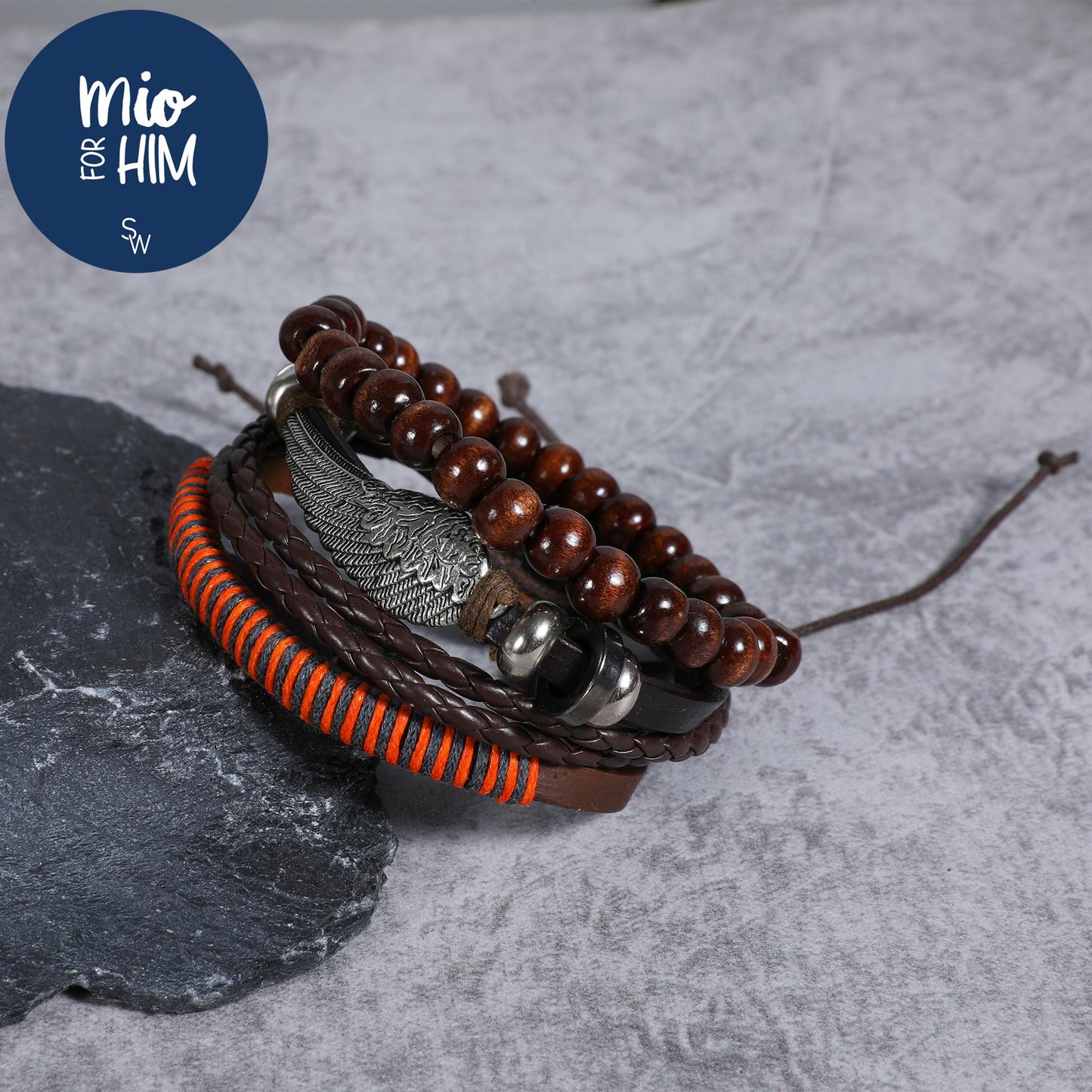 Wilson Wing Multilayered Leatherette Stainless Steel Bracelet | SilverWorks