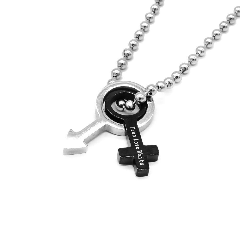 
                
                    Load image into Gallery viewer, True Love Waits Gender Symbol Couple Stainless Steel Hypoallergenic Necklace Philippines | Silverworks
                
            