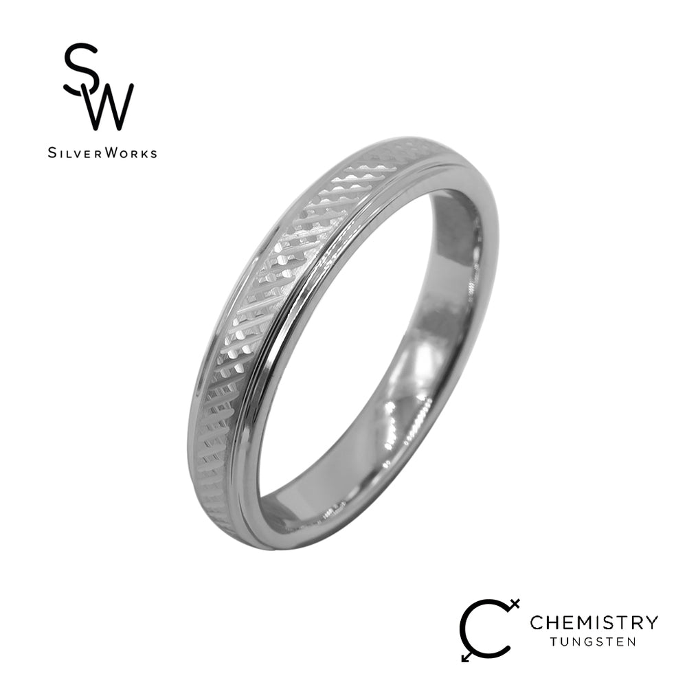 Silverworks Tungsten Ring with Criss Cross Design - Chemistry Tungsten Collection T63