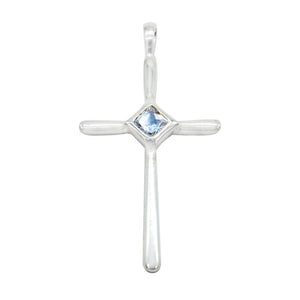 Cross with Diagonal Square Zirconia 925 Sterling Silver Philippines Pendant | Silverworks