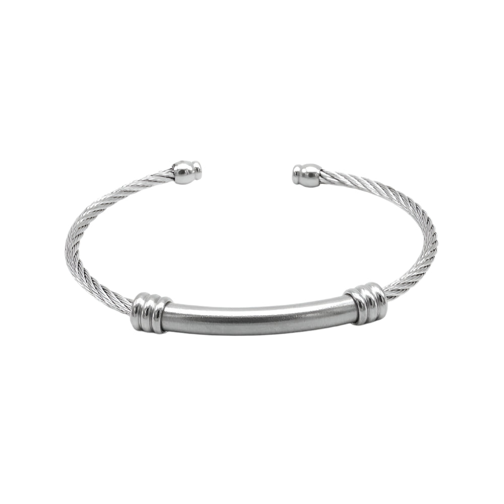 Tory Twisted with ID Bar Stainless Steel Bangle Bracelet | SilverWorks