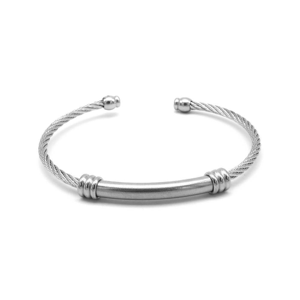 
                
                    Load image into Gallery viewer, Twisted with ID Bar Stainless Steel Hypoallergenic Bangle Philippines | Silverworks
                
            