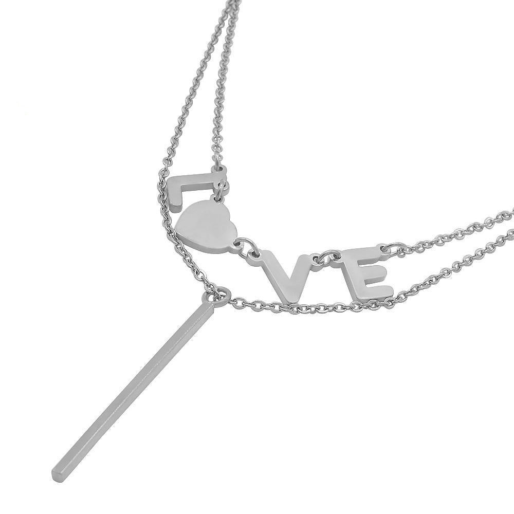 Sami LOVE & ID Bar Stainless Steel Layered Necklace | SilverWorks
