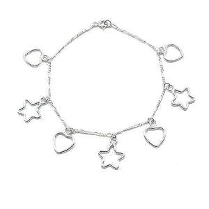 
                
                    Load image into Gallery viewer, Thin Figaro Chain with Drop Open Heart and Star 925 Sterling Silver Bracelet Philippines | Silverworks
                
            