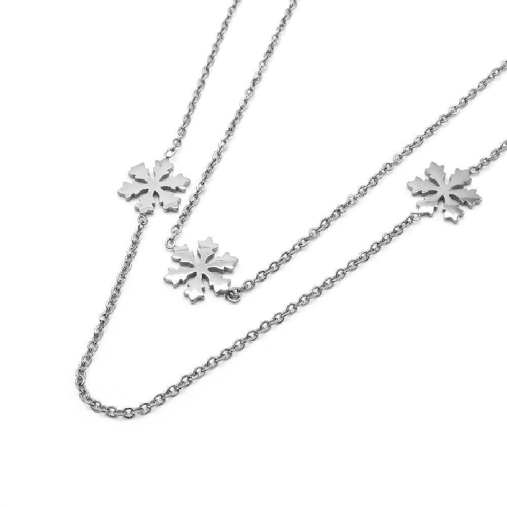 Sena Snowflakes Stainless Steel Layered Necklace | SilverWorks