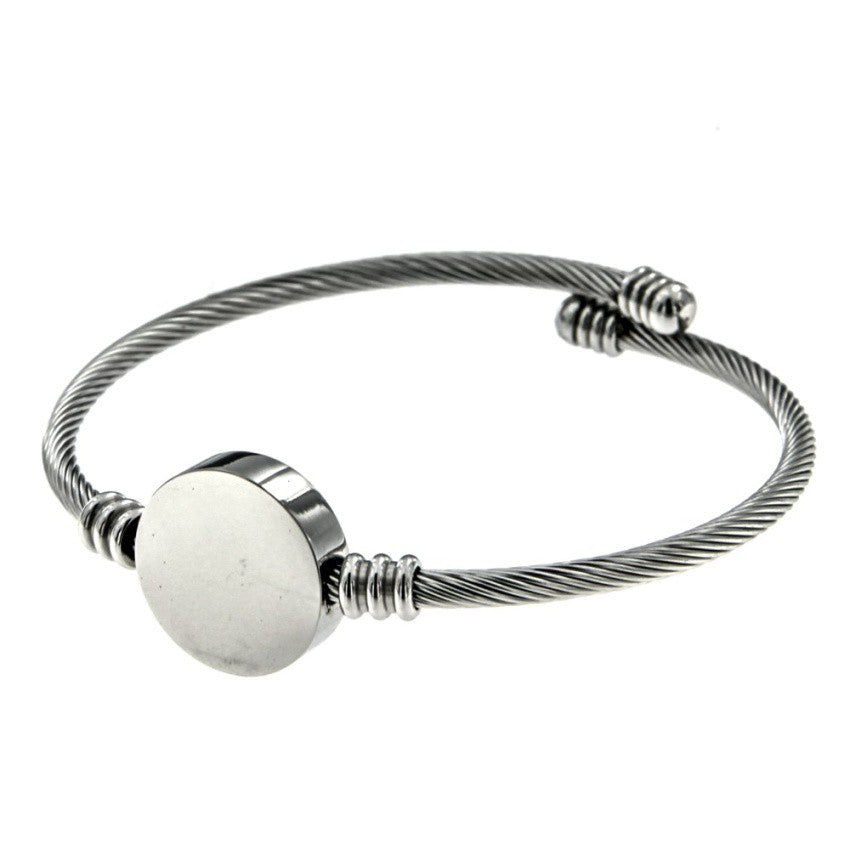 Ranydel Twisted Round Charm Stainless Steel Bangle Bracelet | SilverWorks