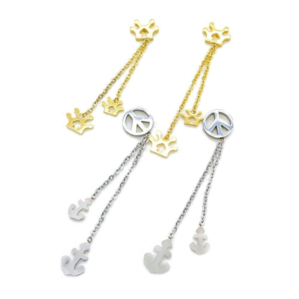 Gold Crown/Steel Peace Friendship Earrings