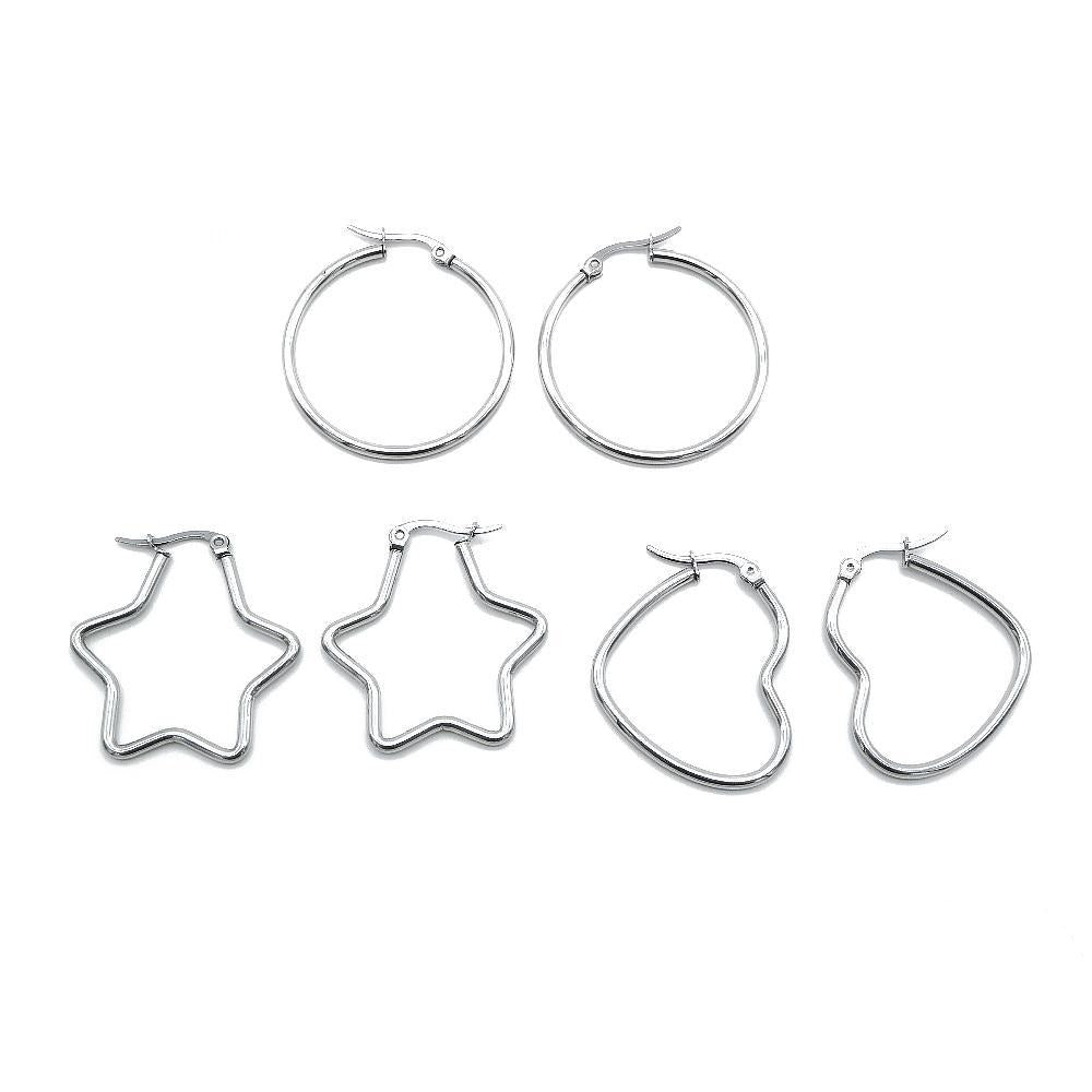 Set of Hoop Earrings with Round,  Star and Heart Design