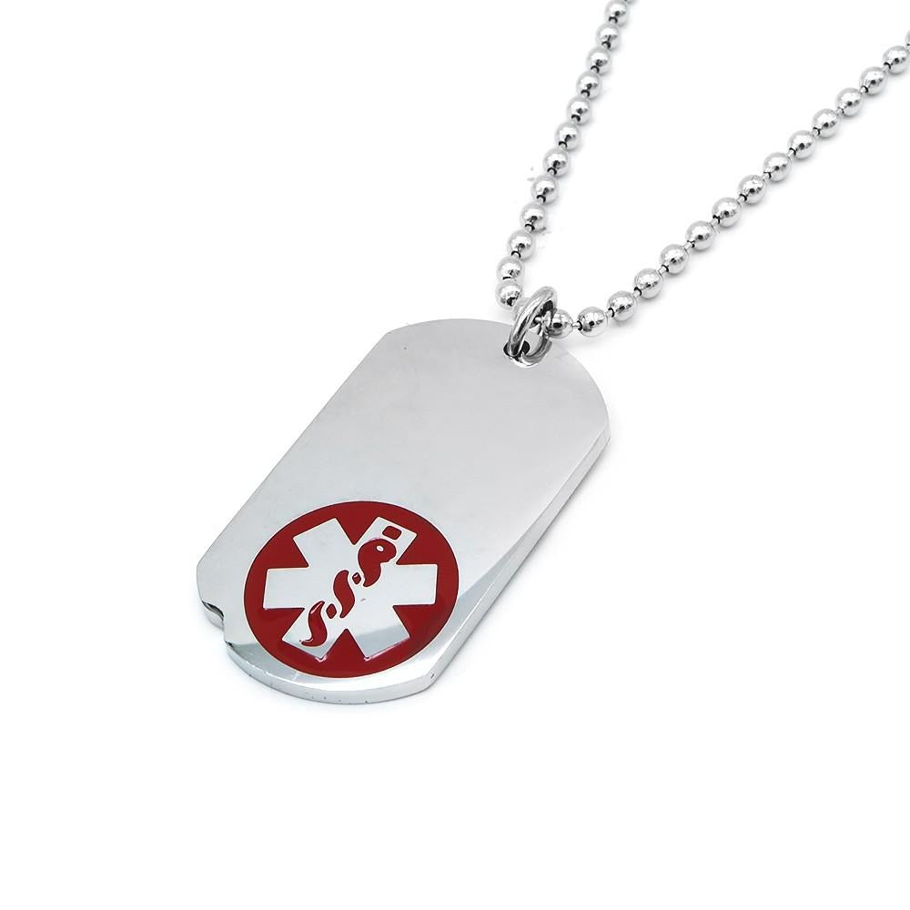 Macky Medical Symbol Engravable Stainless Steel Dog Tag Necklace | SilverWorks