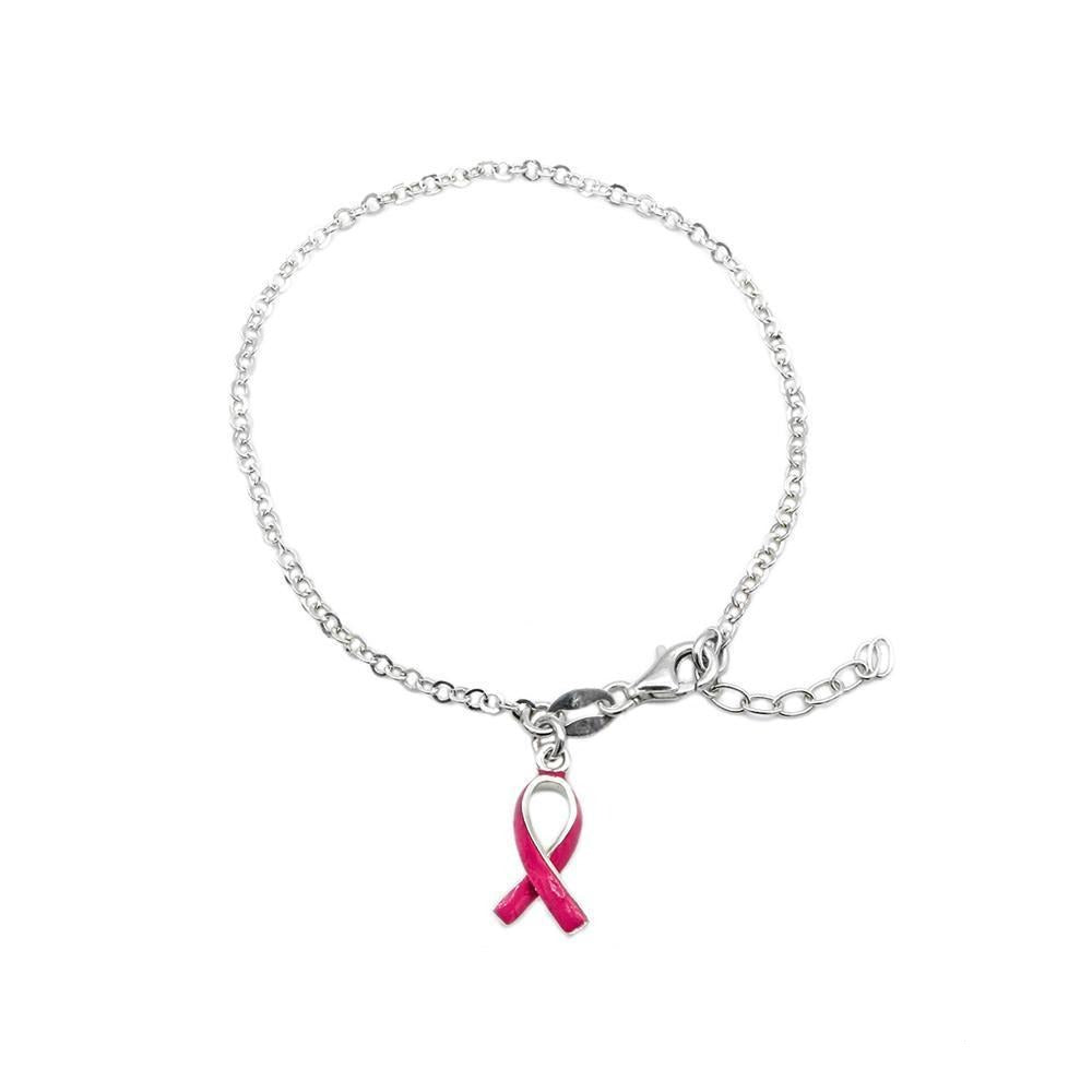 Lauren Pink Ribbon 925 Sterling Silver Charm Bracelet | SilverWorks