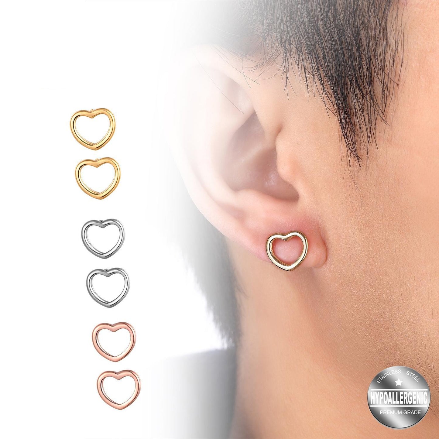Odell Open Heart Tri-colored Stainless Steel Stud Earring Set | SilverWorks