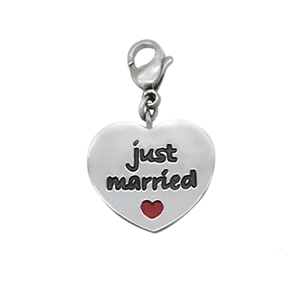Hali Heart Just Married Engraved Stainless Steel Charm | SilverWorks