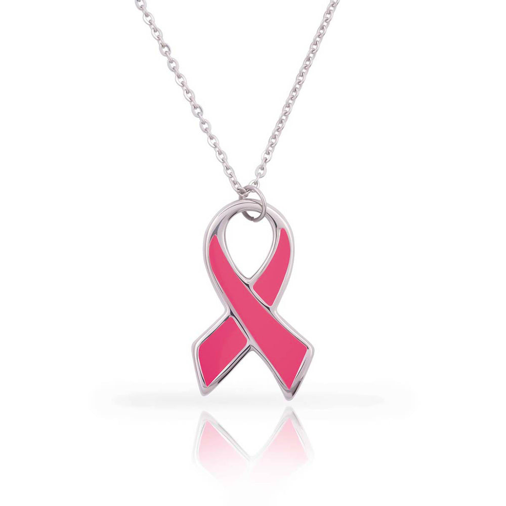 Azalea Pink Enamel Ribbon Stainless Steel Pendant Necklace | SilverWorks