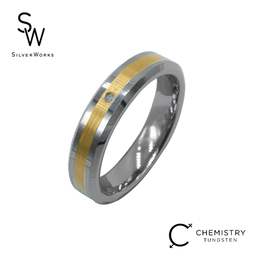 Leveled Two-Tone Tungsten Ring with Diamond