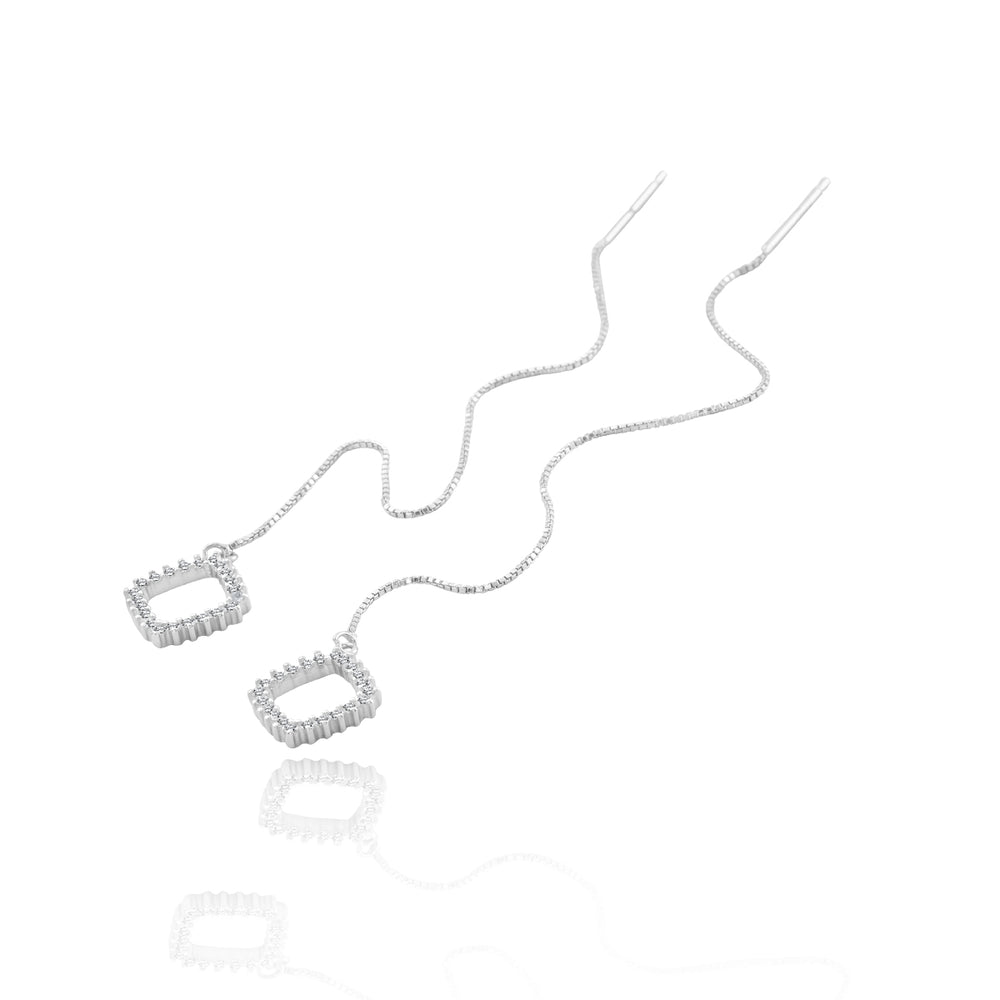 Mitchell Open Square 925 Sterling Silver Stud Dangling Earrings | SilverWorks