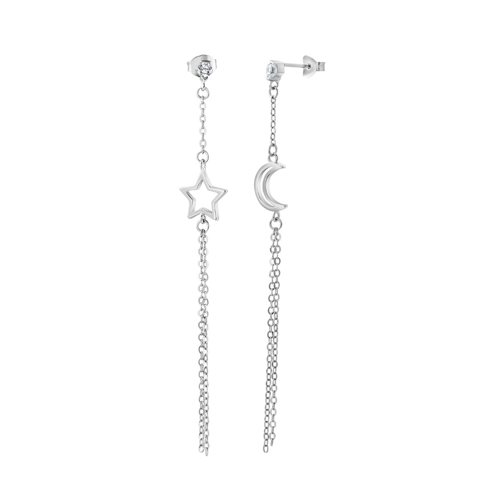Marah Half Moon & Star Drop Silver Earrings For Women