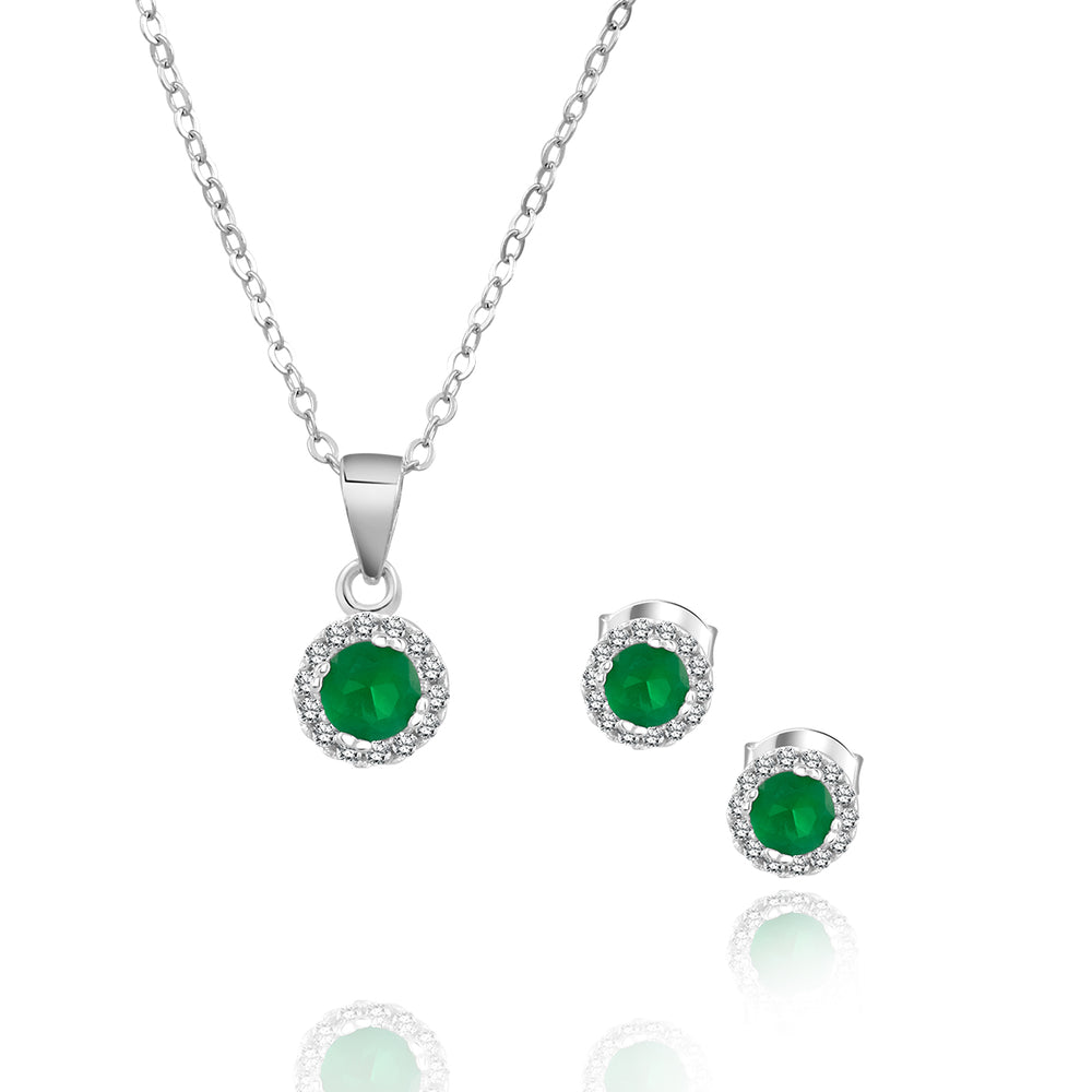 Soliel  Round 4mm Circle Silver Earrings and Necklace Set