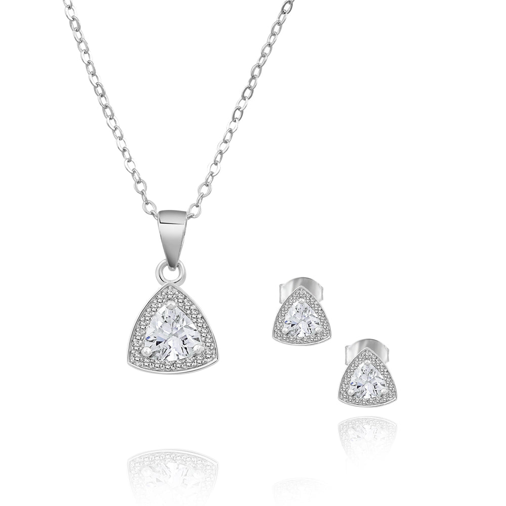 Shirlie Triangle 4mm Silver Earring and Necklace Set