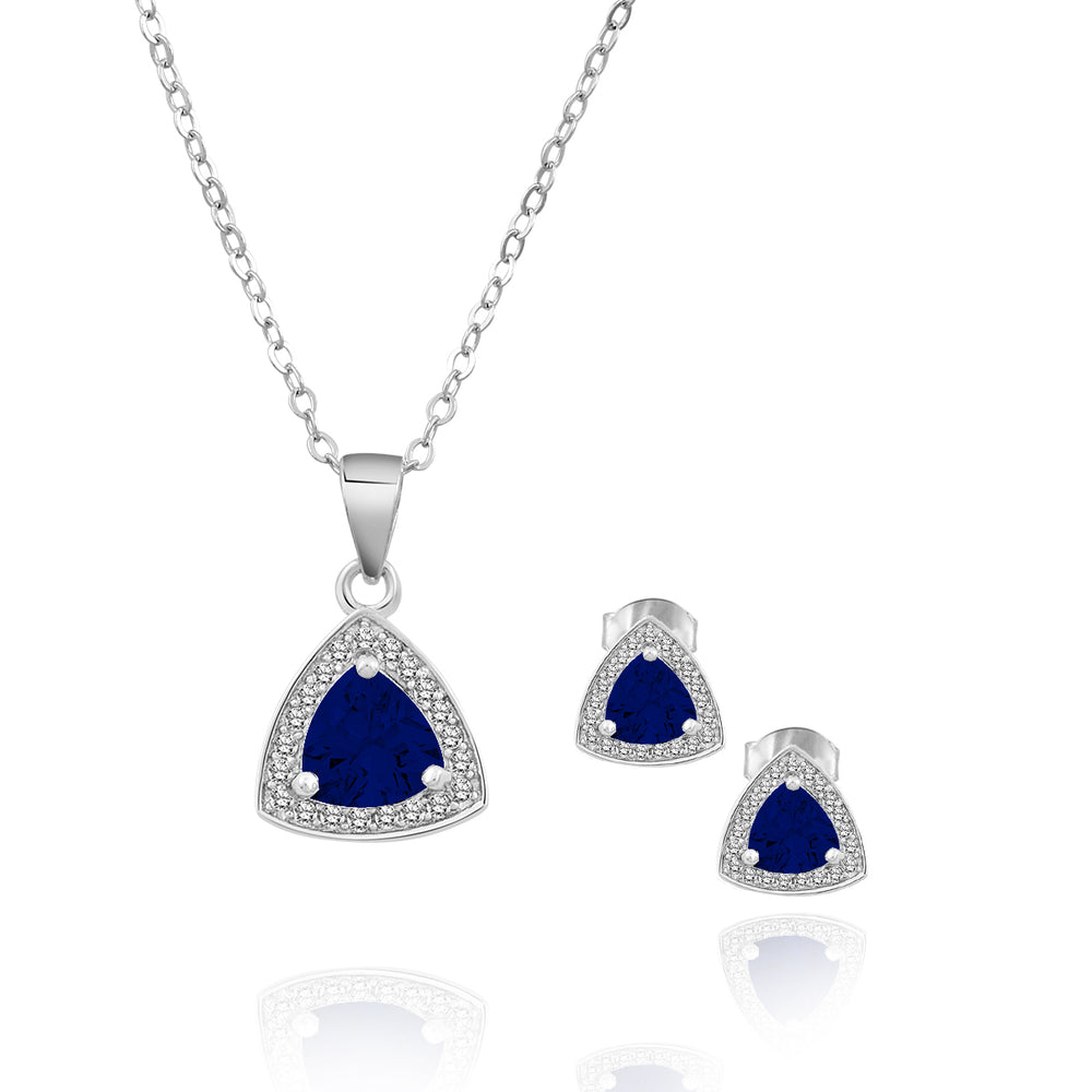 Sierra Triangle 6mm Silver Earring and Necklace Set