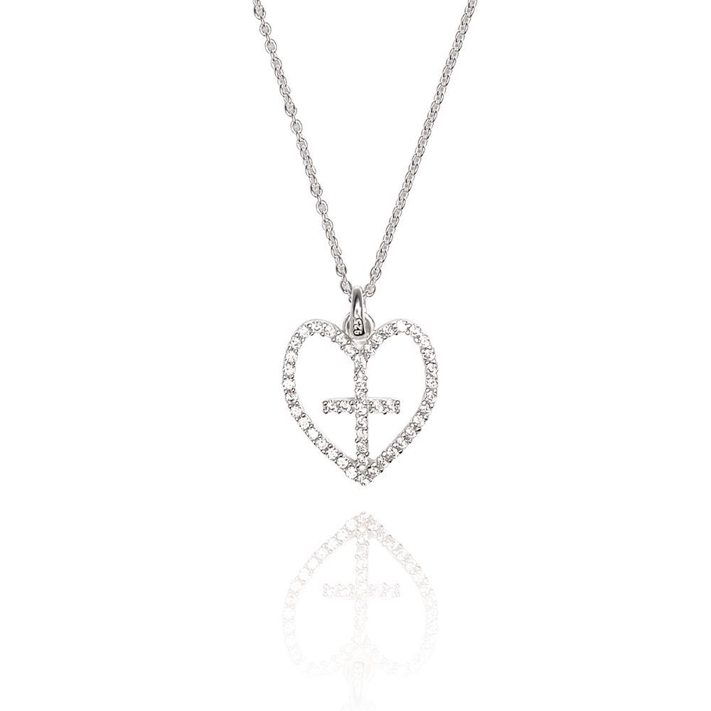 Harris Heart with Cross 925 Sterling Silver Pendant Necklace | SilverWorks
