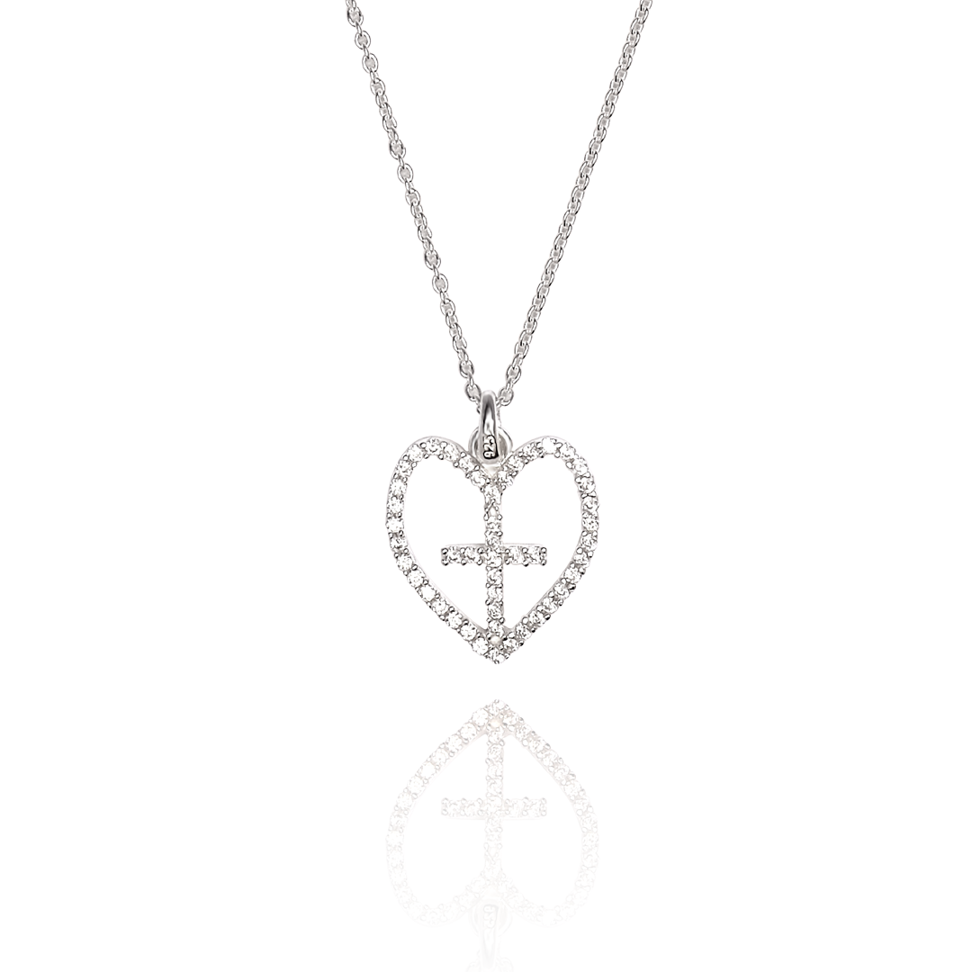 Harris Heart with Cross 925 Sterling Silver Pendant Necklace | SilverWorks