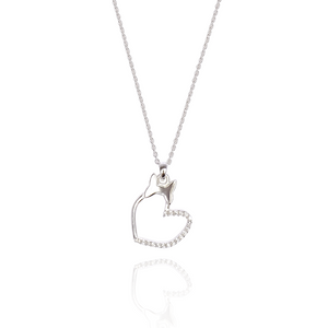 
                
                    Load image into Gallery viewer, Heigl Silver Half Polish Heart With Ribbon On Top Necklace
                
            