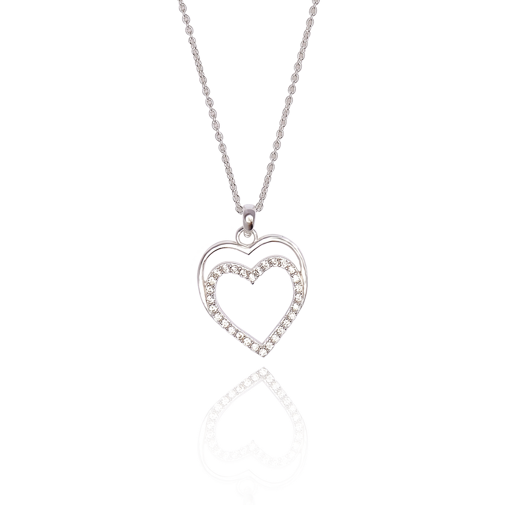 Herin Silver Double Heart With Stone Necklace