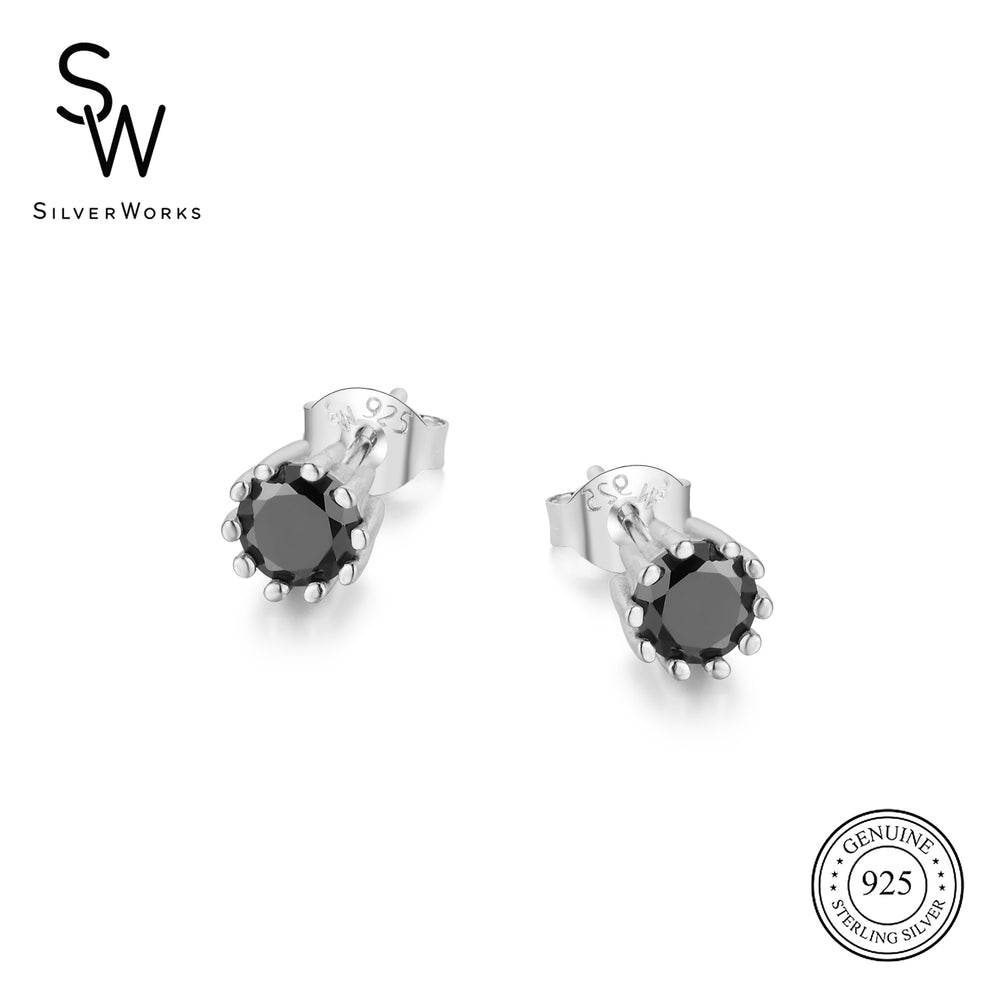 Raja Round 925 Sterling Silver Stud Earrings | SilverWorks