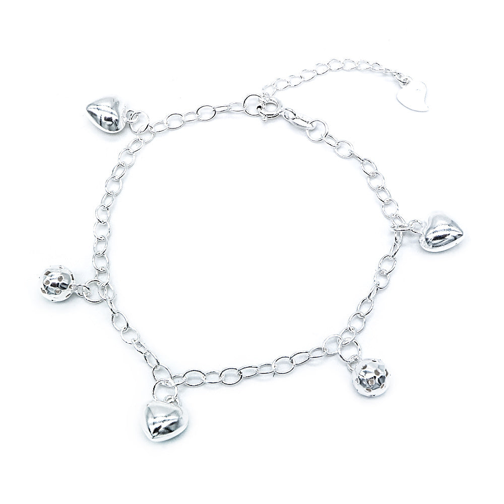 Maize Puff Hearts and Balls 925 Sterling Silver Charm Bracelet | SilverWorks
