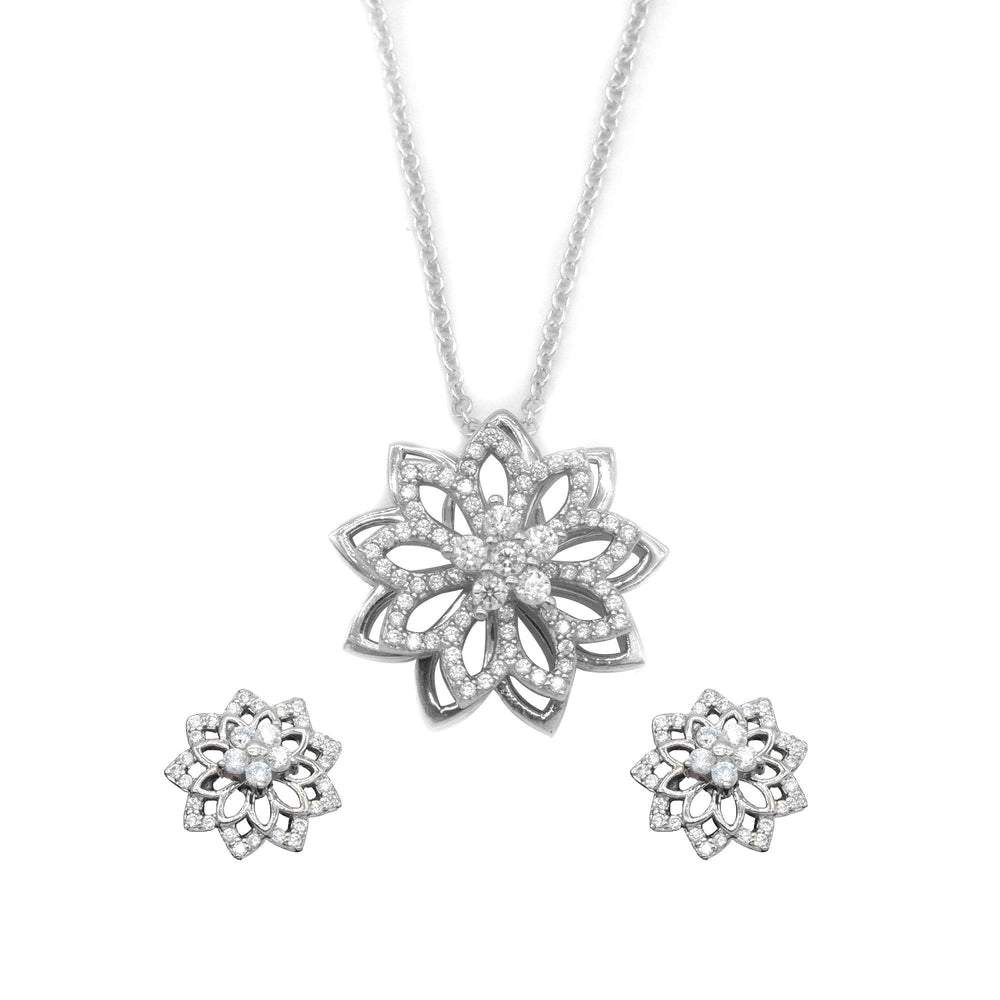 Disney® Mulan Spinning Flower with Zirconia Earrings and Necklace Set