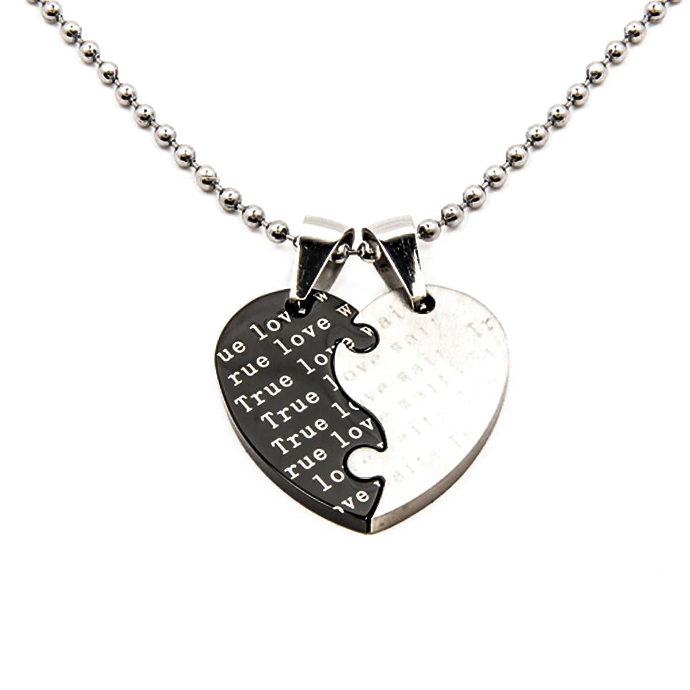 True Love Waits Heart Puzzle Couple Necklace