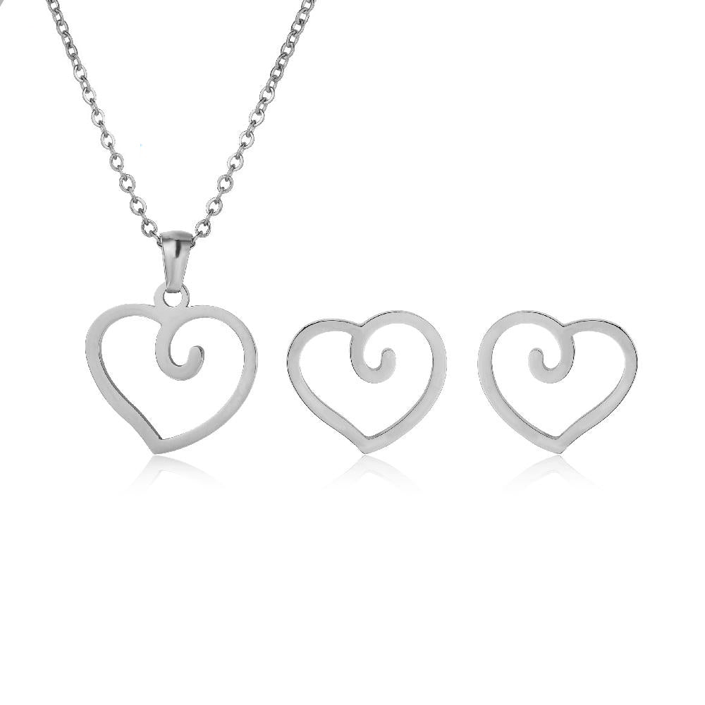Gwyn Cut-Out Swirl Heart Stainless Steel Jewelry Set | SilverWorks
