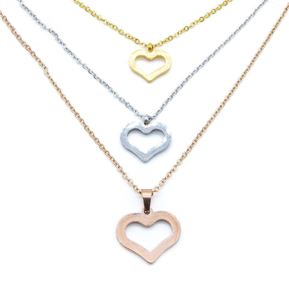 Sally Open Heart Tri-Colored Stainless Steel Layered Necklace | SilverWorks